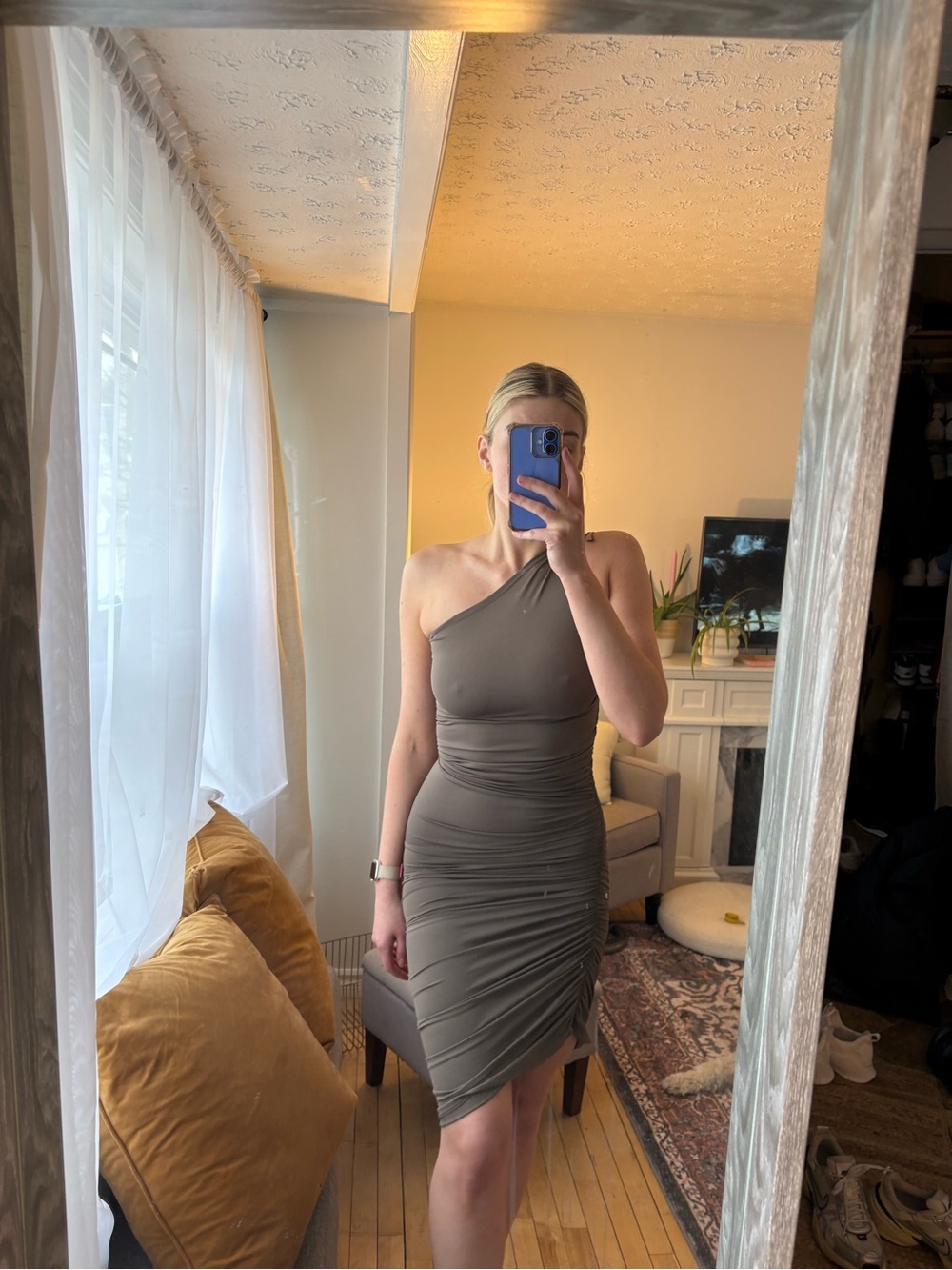 One-Shoulder Ruched Bodycon Dress